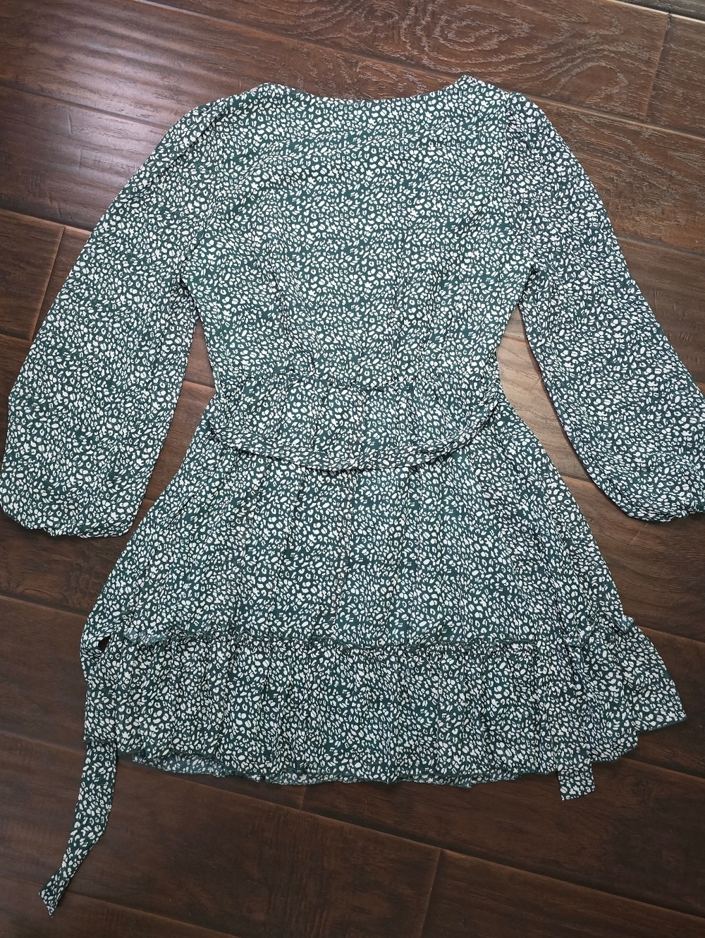 Ladies Casual Green Floral Chiffon Ruffle Long Sleeve Dress XL - Picture 9 of 10